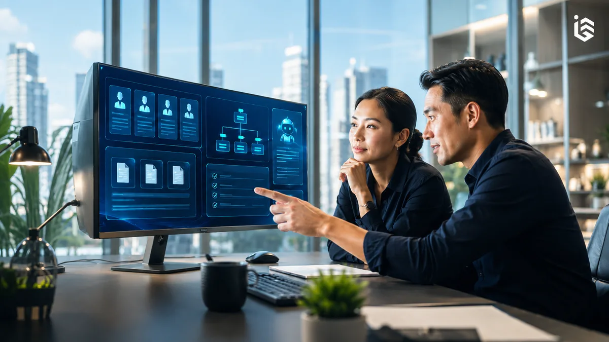 ทีม HR ดูข้อมูลผู้สมัคร ผังองค์กร และเช็กลิสต์ onboarding บนหน้าจอร่วมกับผู้ช่วย AI โดยคนยังเป็นผู้ตัดสินใจ